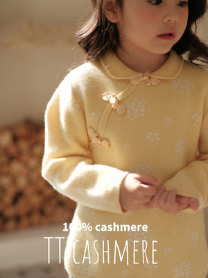 TTcashmere新年服山羊绒毛衣保暖柔软舒适女童装条纹复古盘扣