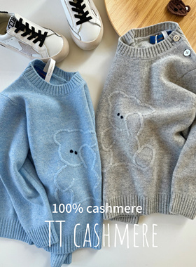 TT cashmere秋冬双股男女童山羊绒保暖加厚毛衣卡通宝宝斜肩扣