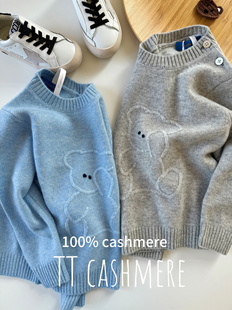 cashmere秋冬双股男女童山羊绒保暖加厚毛衣卡通宝宝斜肩扣