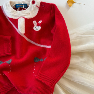 毛衣秋冬女童喜庆感红色加厚毛衣 山羊绒新年装 cashmere