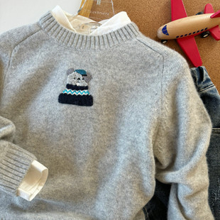 cashmere儿童山羊绒毛衣秋冬卡通学院风套头加厚打底毛衣