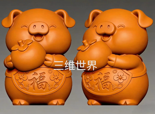 诸事有福 猪 Y11 stl文件圆雕图立体图玉雕3d打印模型2291