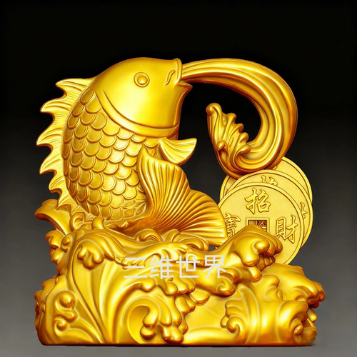 雕刻图三维立体精雕图四轴圆雕图STL3D富贵有鱼圆雕图1855