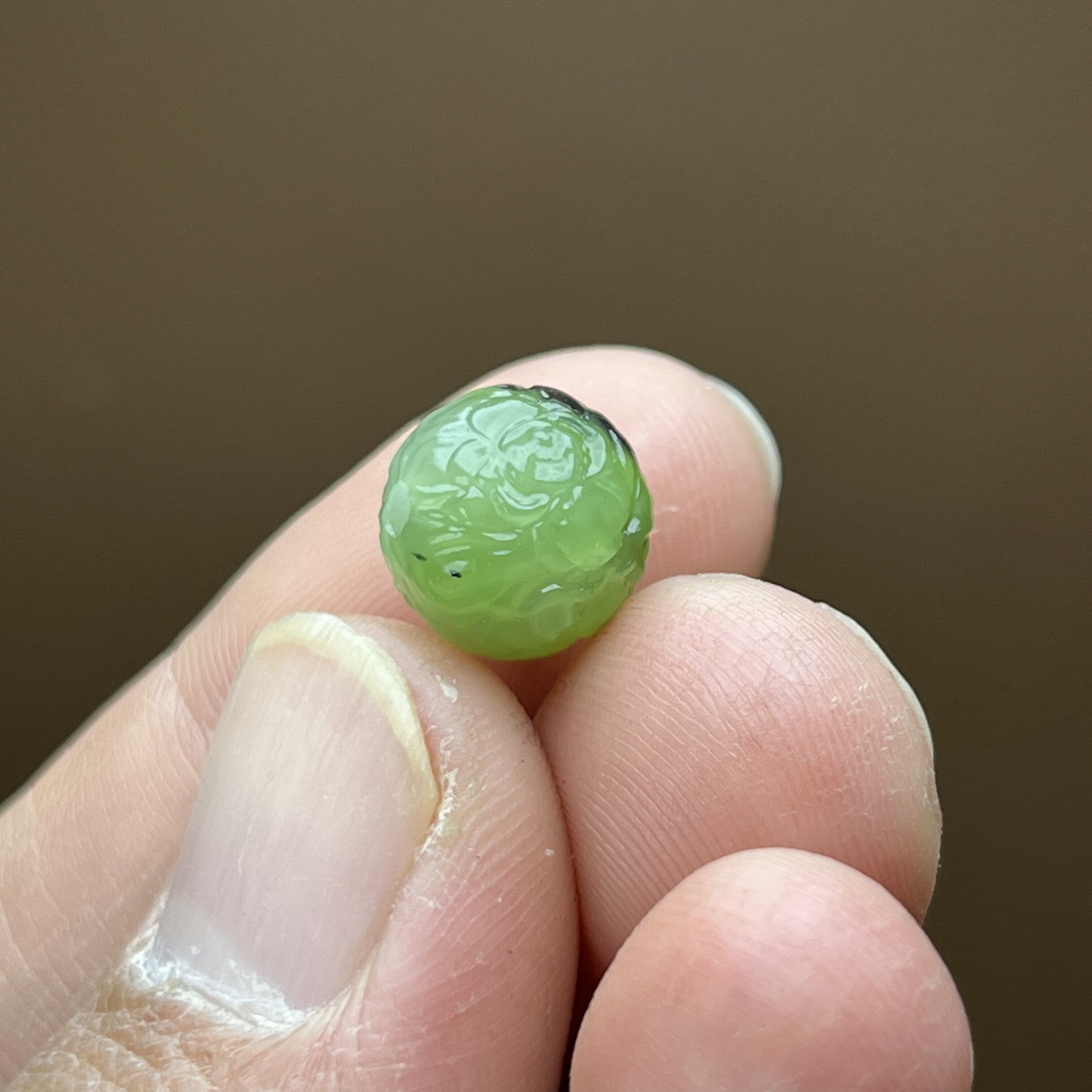 天然和田玉碧玉牡丹花圆珠单珠花开富贵散珠文玩配饰国风diy配件