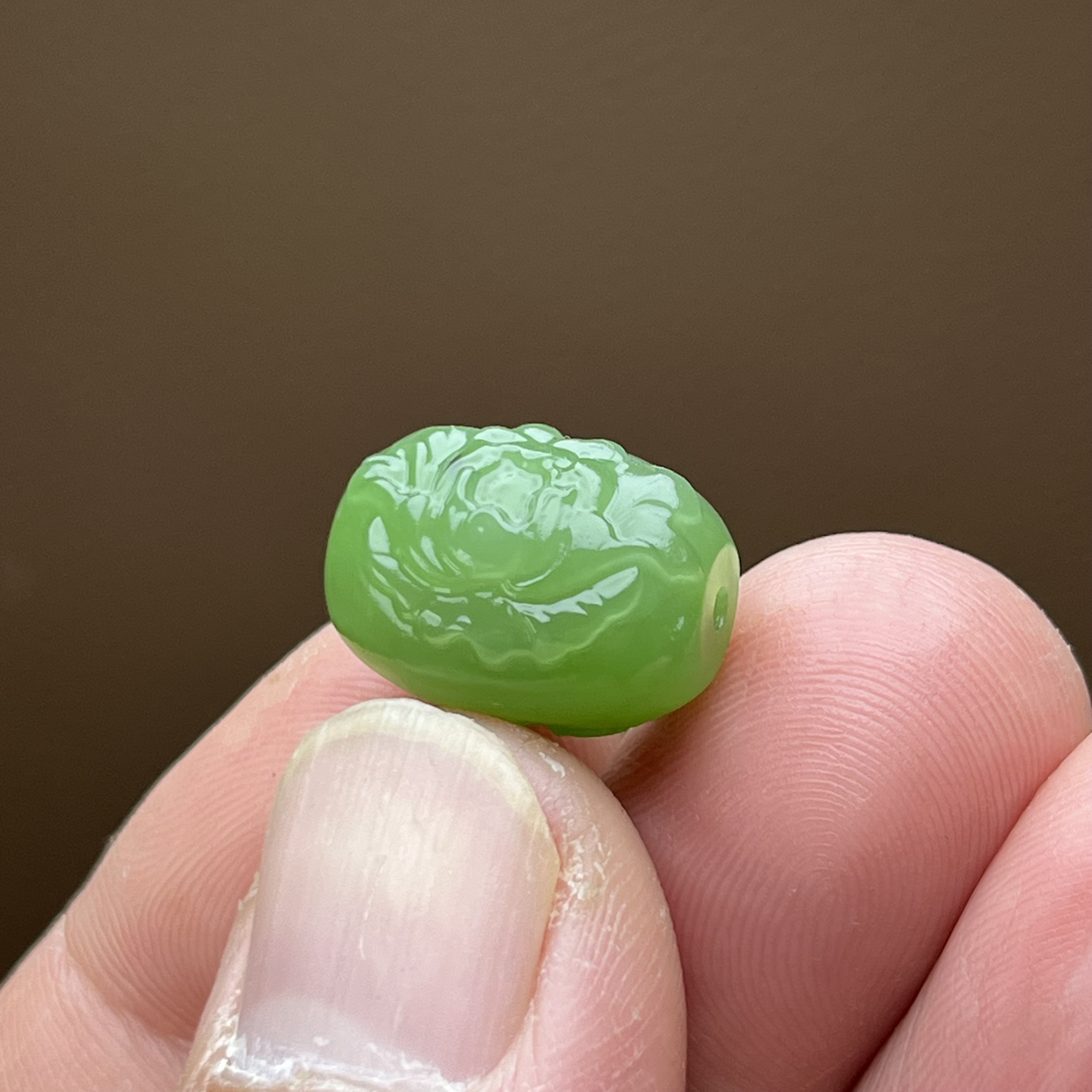 天然和田玉碧玉牡丹花桶珠单珠花开富贵散珠文玩配饰国风diy配件