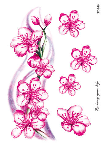 9元包邮 水粉红色 手绘桃花梅花花朵 防水彩色纹身贴男女锁骨