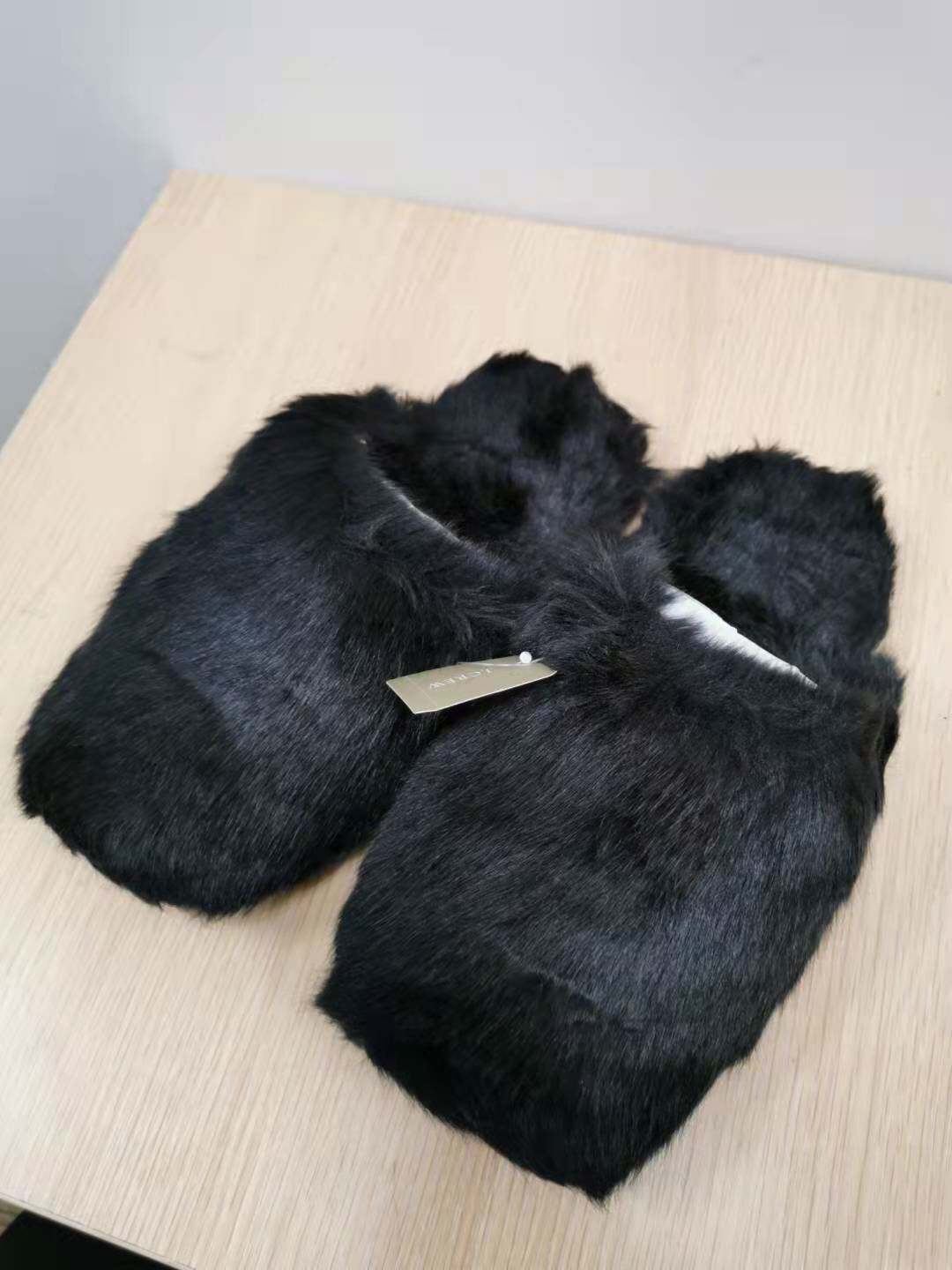 洛城记 美代 春季折扣 J.CREW 黑色毛毛包头拖鞋 国内现货 xs码