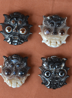 阜新天然缠丝玛瑙手工雕刻鬼面兽面藏饰图腾皮带腰饰