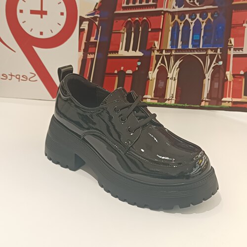 学院英伦风小皮鞋女单鞋春秋季厚底黑色系带乐福M60女鞋专柜正品