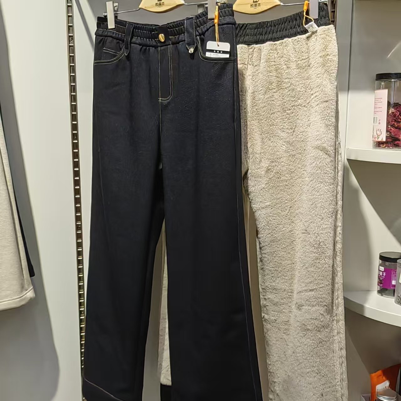凯蒂芬新款女士加厚加绒阔腿牛仔裤高腰休闲裤5796外穿直筒裤棉裤 - 娜家好内衣出品