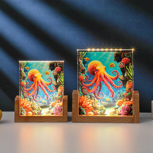 定制彩印创意LED发光水晶小夜灯