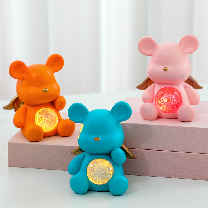 卡通可爱小熊翅膀小夜灯桌面摆件生日礼物送女生男生儿童卧室小众