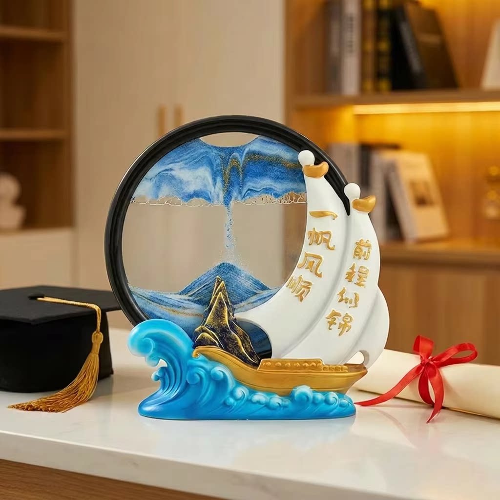 一帆风顺帆船流沙画沙漏摆件图片
