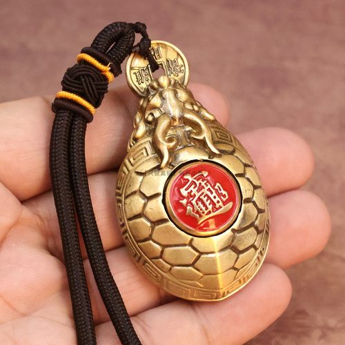 纯黄铜文玩乌龟手把件会旋转男士