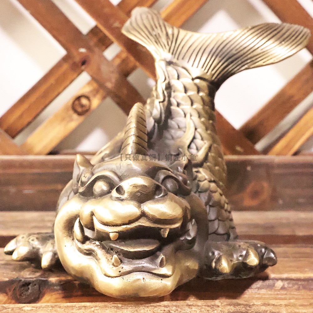 21cm超大号纯黄铜螭吻避火龙摆件