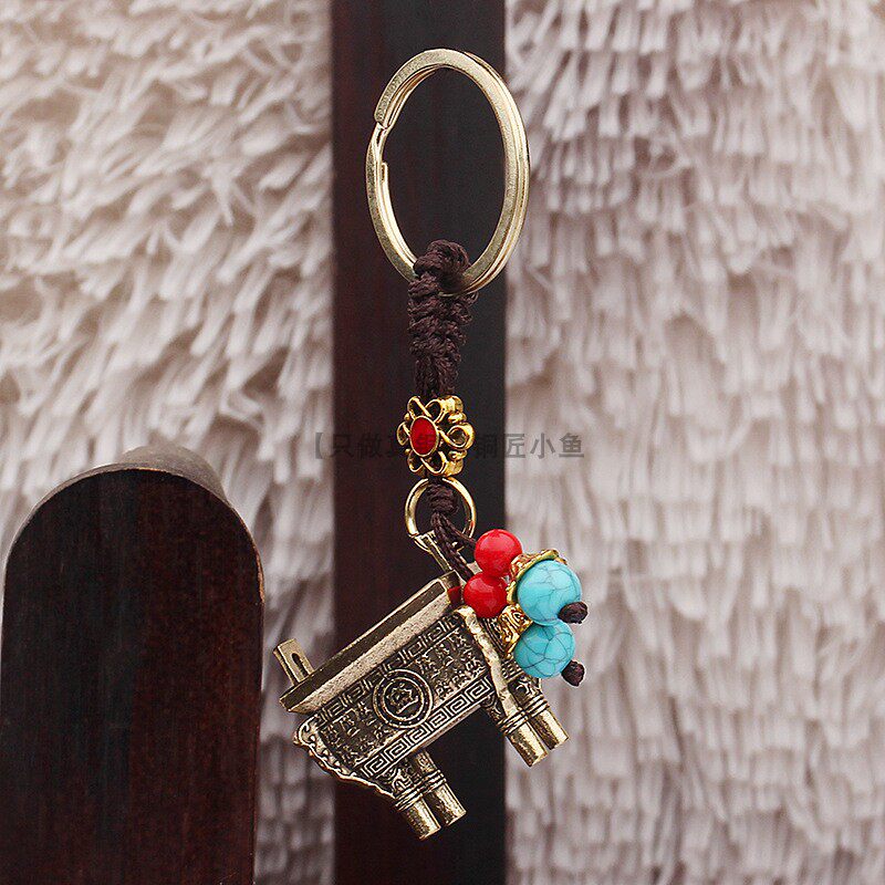 纯铜鼎钥匙扣挂件迷你铜鼎小方鼎汽车钥匙链吊坠黄铜鼎挂饰包配饰