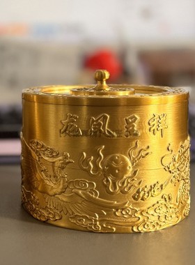 纯黄铜茶叶罐龙凤五牛高档茶叶盒