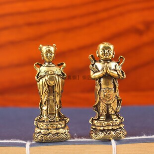 纯黄铜金童玉女铜像小摆件假山景观装饰流水造景装饰人物桌面摆件