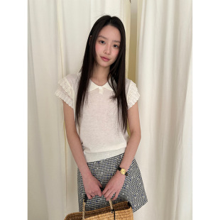 设计感飞飞袖 2025夏Allo 女2025夏季 冰感polo领短袖 甜美 针织衫