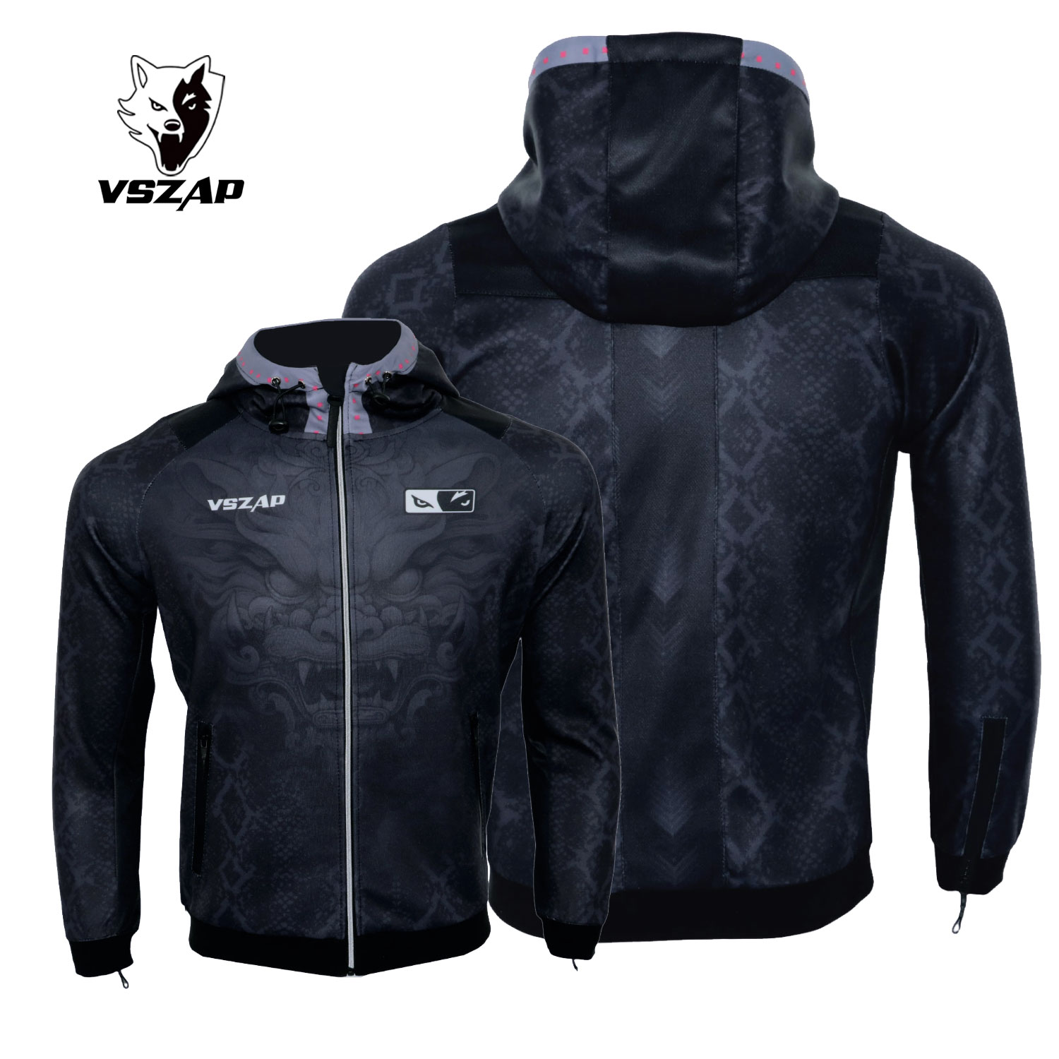 VSZAP男士简约运动休闲黑色健身拳击卫衣开衫拉练连帽衫MMA外套