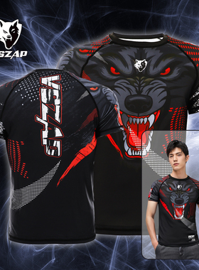 VSZAP搏击狼运动速干训练UFC柔术泰拳击服MMA短袖上衣T恤男女踢拳