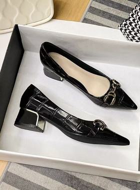 单鞋2025高跟鞋春秋新款法式尖头气质软底黑色职业工作鞋