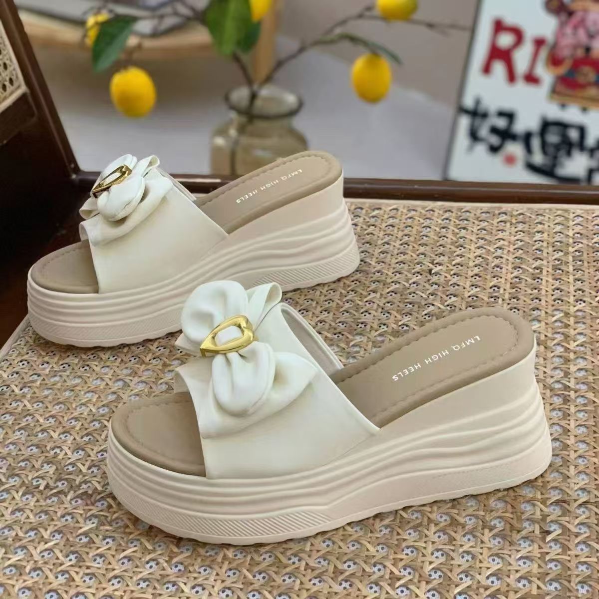 坡跟凉拖鞋仙女风厚底高跟拖鞋