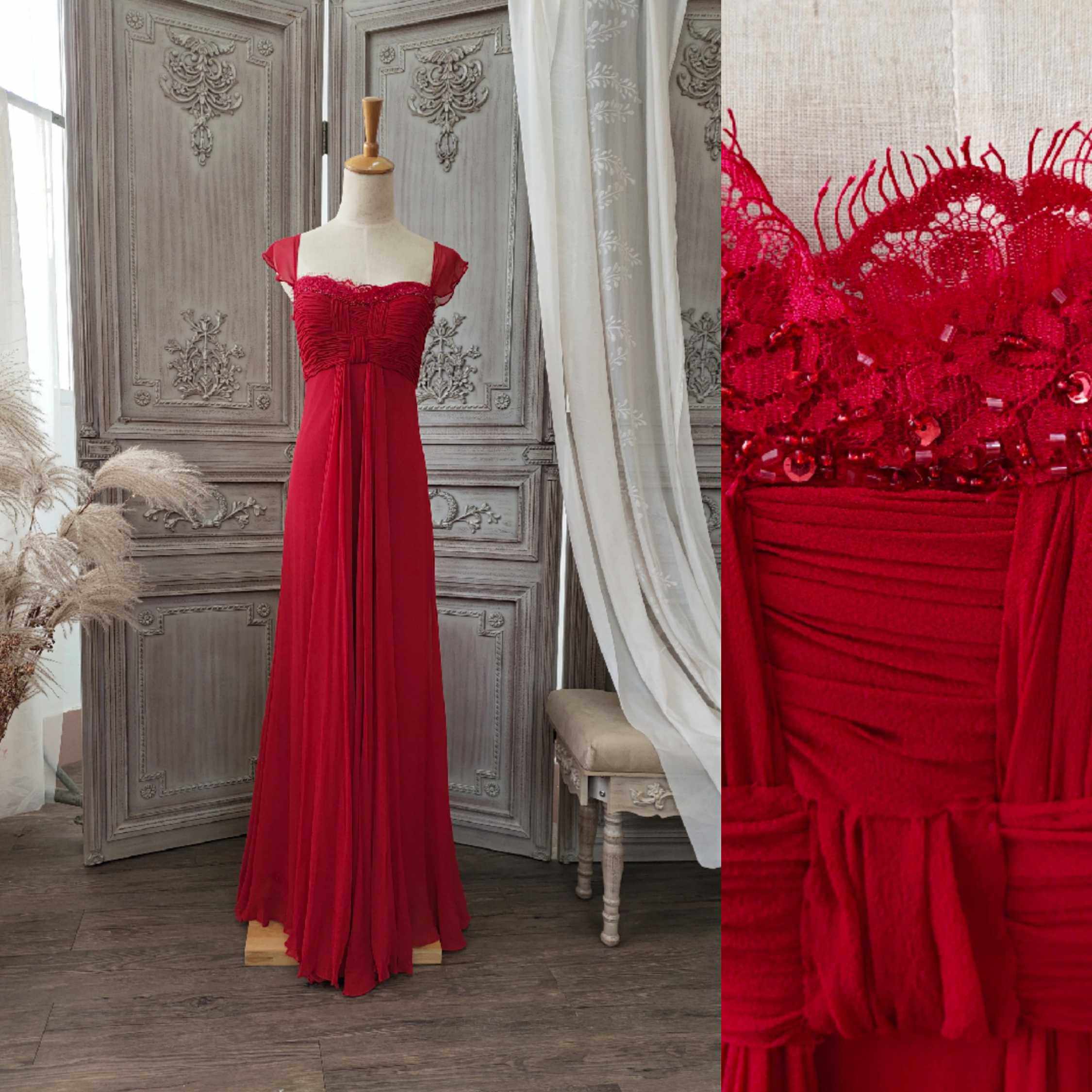 h013大红色真丝silk双肩长款 晚礼服新娘结婚敬酒服加特大长裙yy