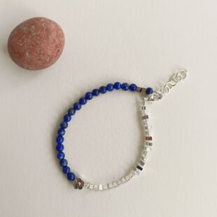 「如初见」手工天然青金石圆珠碎银子手链女碎银几两手串「原创」