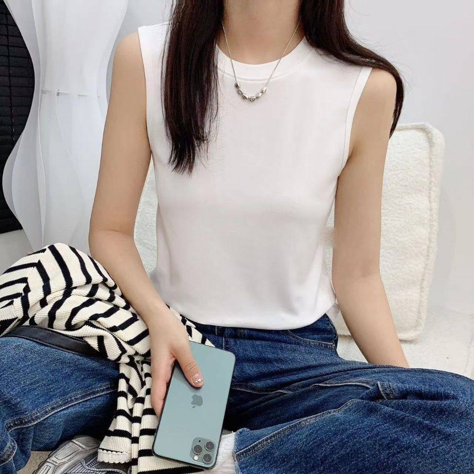 柜价198 明星同款韩版无袖打底衫女款圆领棉简约背心外穿百搭