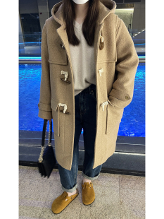 宽松夹棉毛呢连帽大衣外套女 韩版 superxue冬季 新款