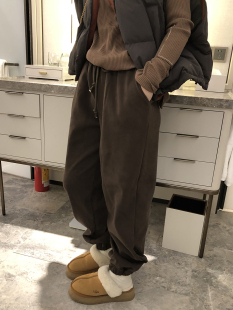 松紧腰宽松休闲加绒加厚百搭束脚卫裤 韩版 女 新款 Superxue冬季