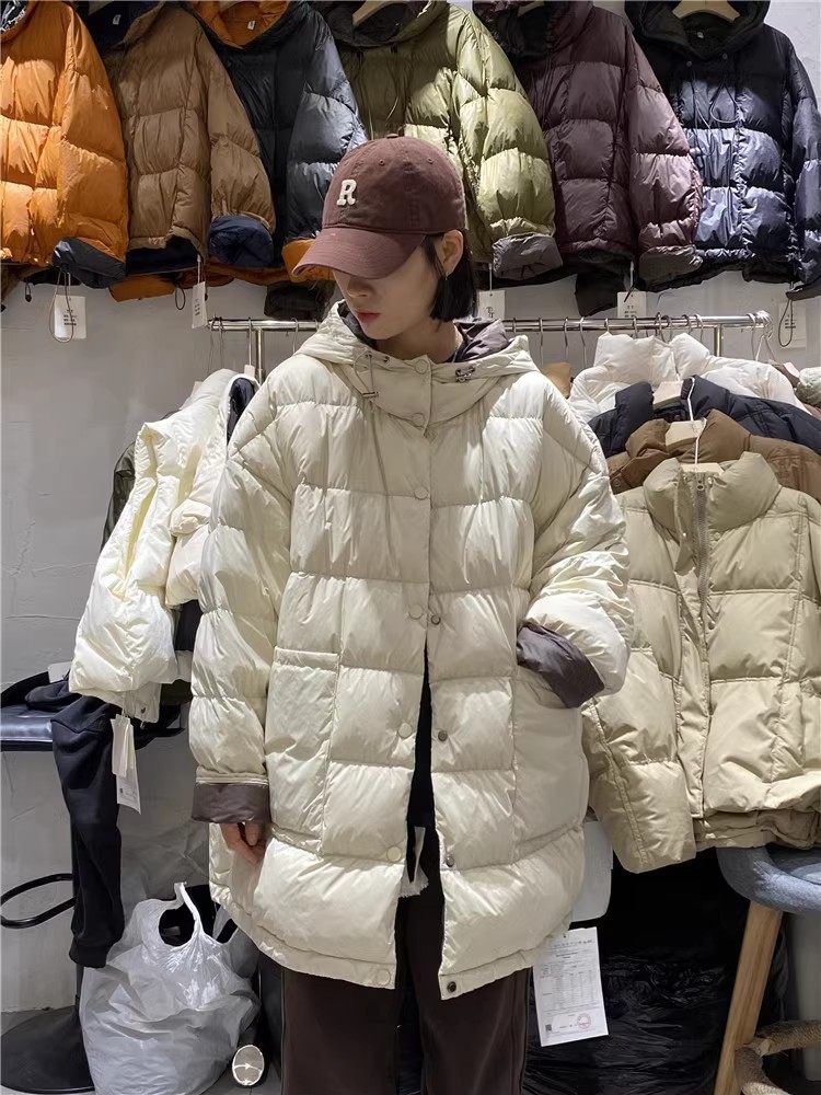 TY1980冬季新款2024韩版宽松长袖连帽中长款轻薄羽绒服女TT87961