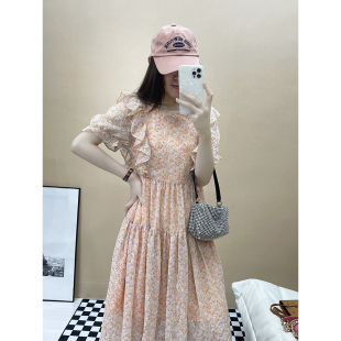 设计感小众荷叶边泡泡袖 新款 裙子 碎花连衣裙女夏季 superxue