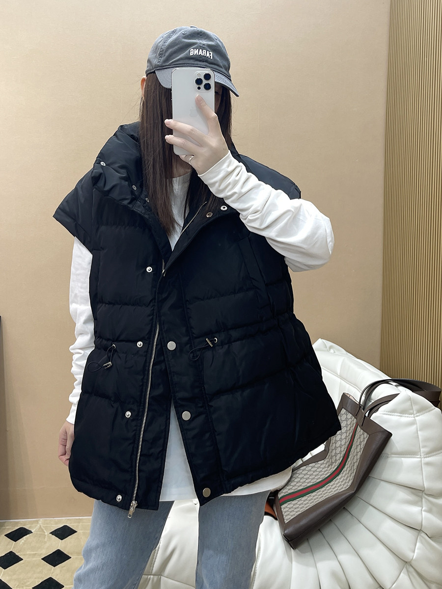 中长款立领白鸭绒羽绒服马甲