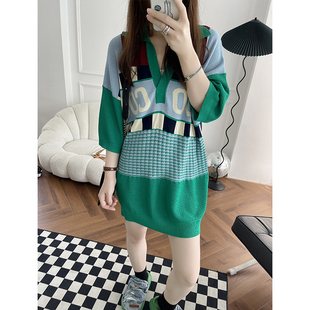设计感小众套头短袖 女夏季 POLO裙子 针织连衣裙新款 superxue