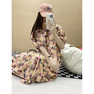 高级设计感小众收腰碎花裙子 新款 superxue 玫瑰连衣裙女夏季