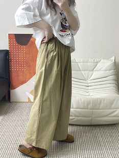 女纯棉松紧腰宽松日系卡其九分裤 直筒休闲裤 新款 superxue夏装