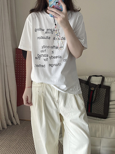 休闲字母印花纯棉短袖 韩版 简约百搭t恤女 新款 superxue夏季