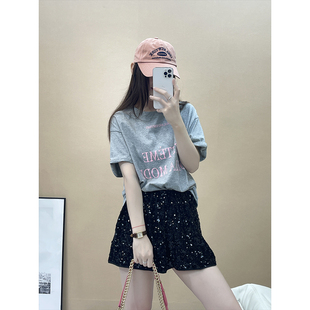 宽松大版 字母印花短袖 t恤女夏新款 中长款 上衣 薄款 superxue