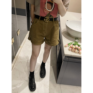 卡其色牛仔短裤 裤 女夏季 宽松高腰a字显瘦工装 新款 superxue