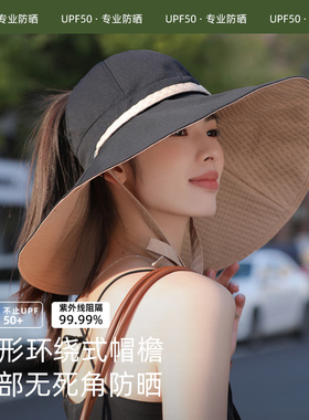 夏季加大帽檐空顶防晒帽可扎马尾
