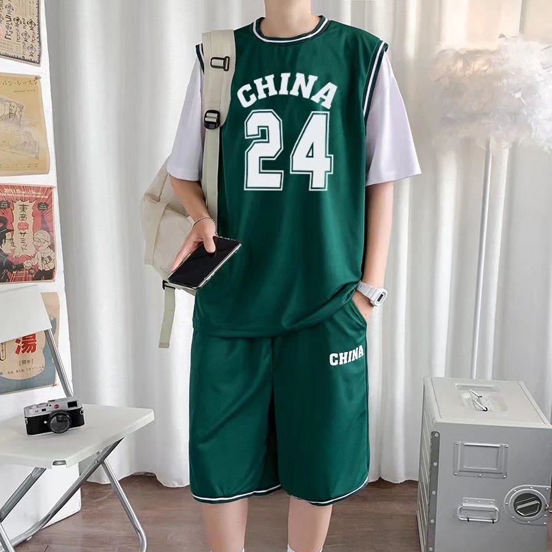 夏季运动套装男女潮流篮球24号球衣假两件短袖t恤短裤大码球服潮