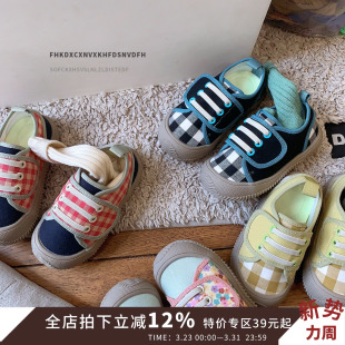 宝宝幼儿园室内鞋 格子儿童帆布鞋 2026男童休闲鞋 春秋女童板鞋 韩版