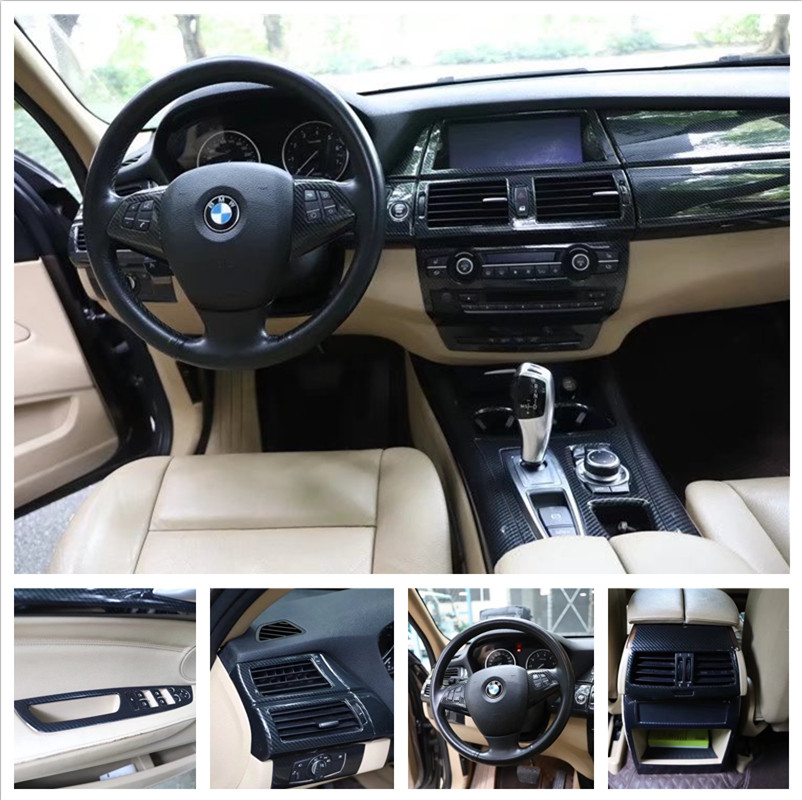 适用于08-13款宝马x5碳纤维桃木内饰贴 改装中控排挡方向盘电动窗