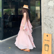 法式温柔度假风超仙雪纺吊带假两件连衣裙女2025夏季新款无袖长裙