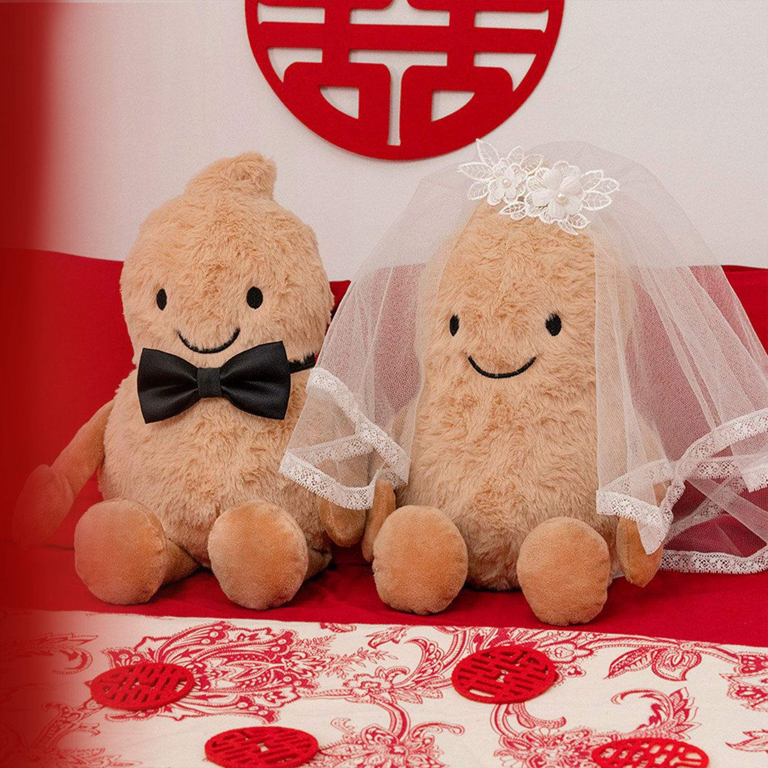 糊涂娘娘结婚压床娃娃一对婚庆公仔新款高档花生玩偶抱枕新婚喜娃