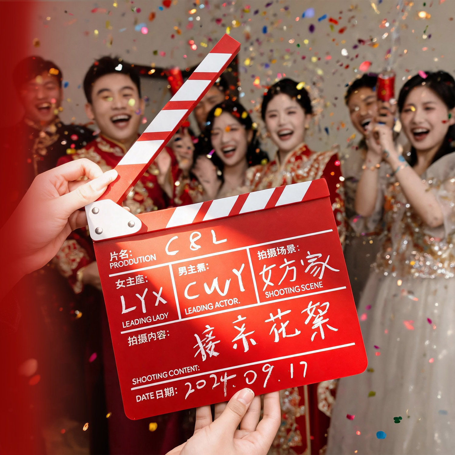 接亲晨袍拍照小道具结婚用品大全婚礼电影场记打板卡装饰婚房布置