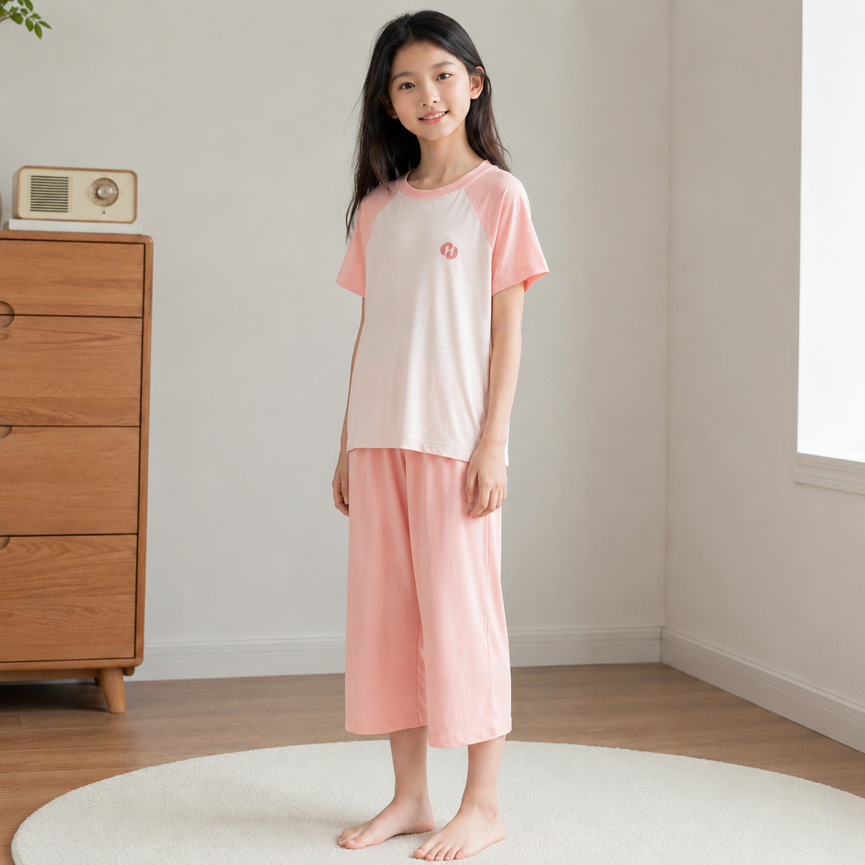 夏季女童优可丝家居服套装凉快柔软居家服短袖上衣九分裤子