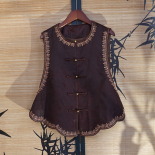 砺美·【红云纱】新中式刺绣钉珠马甲桑蚕丝圆领春款外套